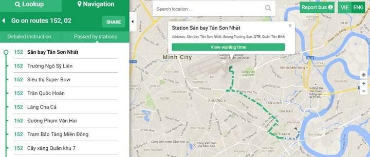 Mapa ho chi minh autobus 152 ibilbidea